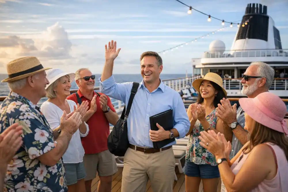 Group of Cruise Travelers thanking their Travel Consultant.